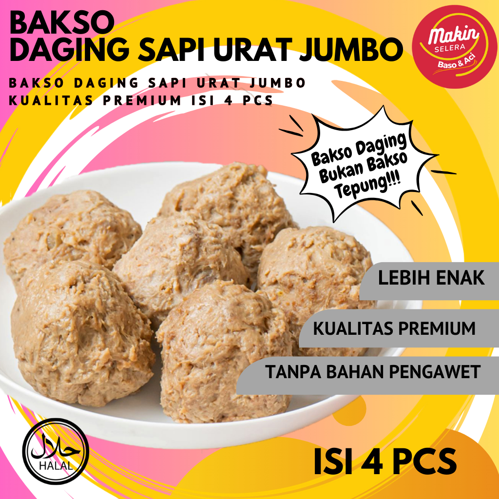 

( GRATIS BUMBU KUAH BAKSO !!! ) Bakso Daging Sapi Urat Jumbo Premium Isi 4 PCS Tekstur Daging Sapi Bukan Tepung Rasa Enak Terasa Urat nya Bakso Urat Daging Besar Bisa Bayar Di Tempat Makin Selera
