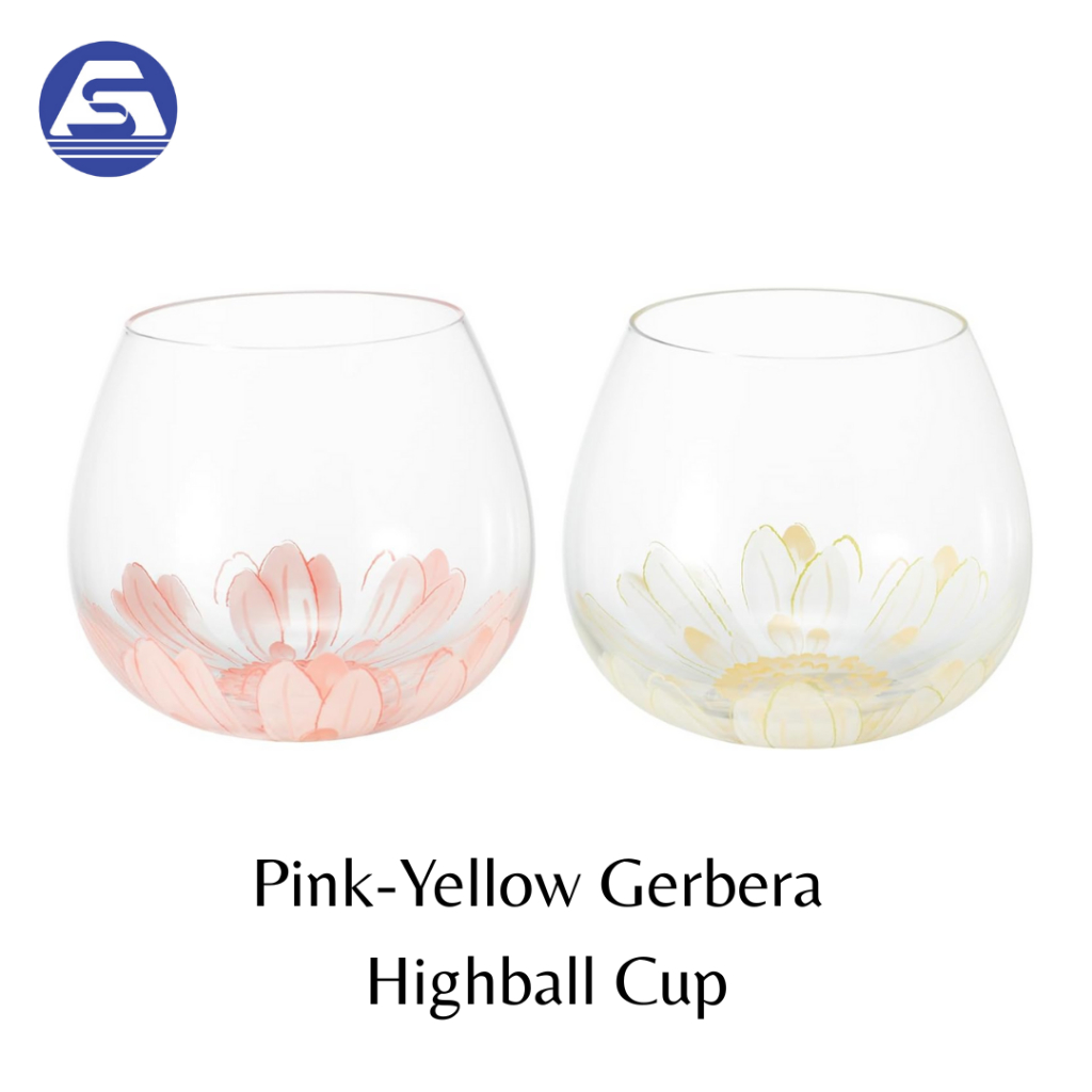 Gelas Kaca - Pink-Yellow Gerbera Highball Cup