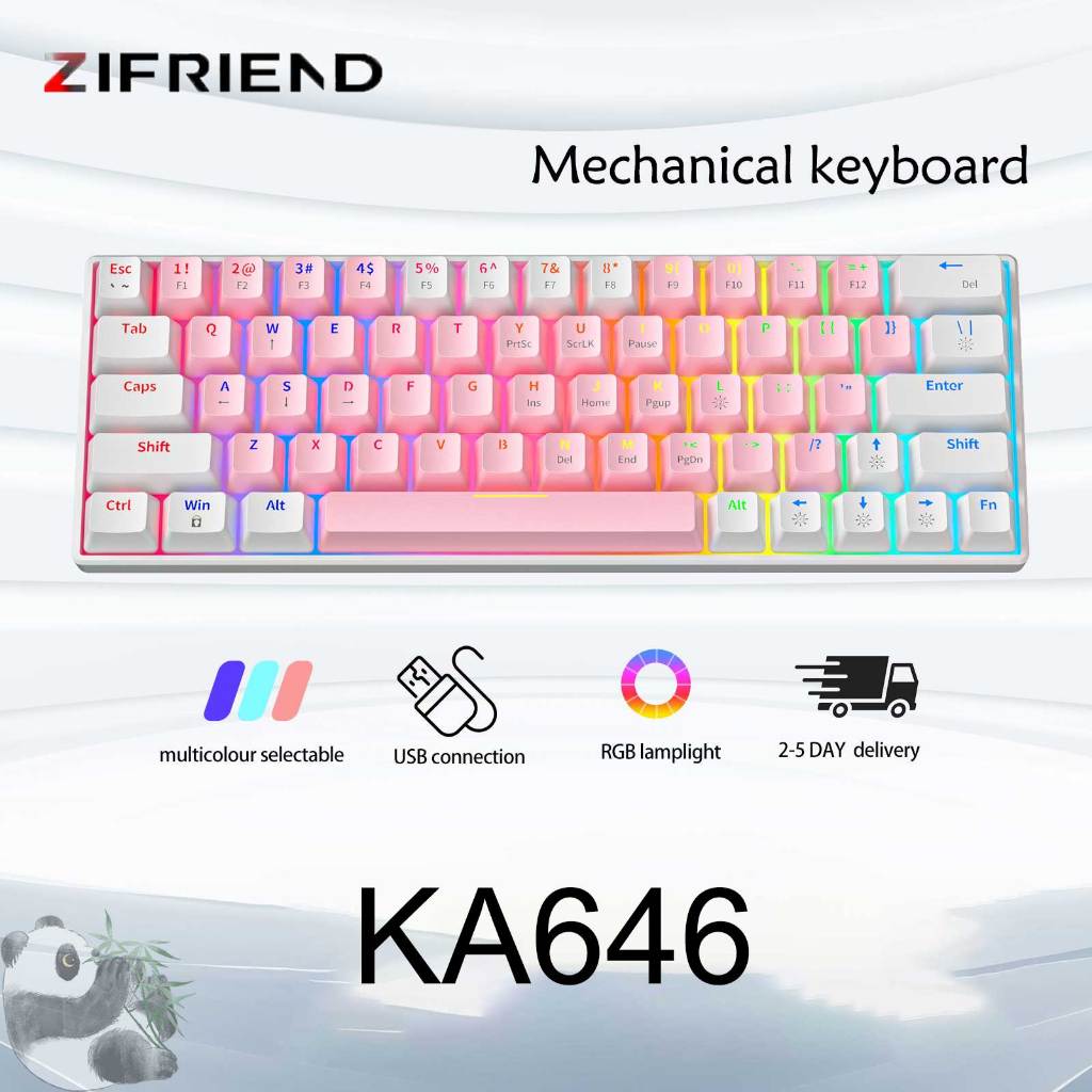 ZIFRIEND KA646 Mechanical Keyboard Gaming RGB 3Pin red/blue switch Hot Swappable Wired 60% layout