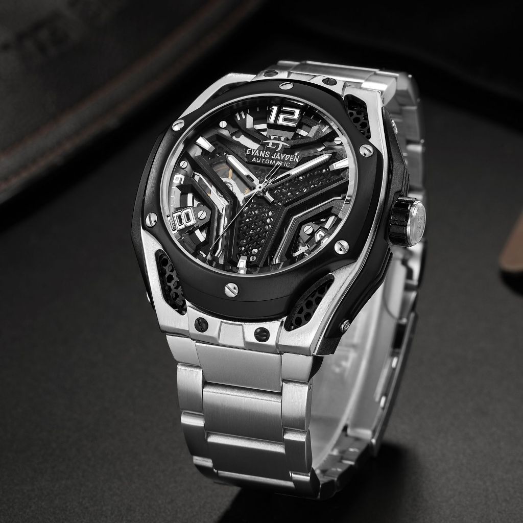 Big Sale  Jam Tangan Pria Evans Jayden 9621 Stainless Stell Automatic Kaca Sapphire Water Resistant 