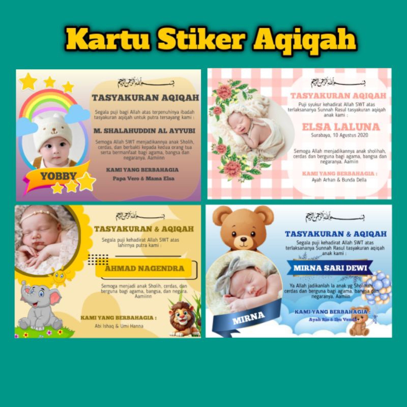 

Kartu Stiker tasyakuran aqiqah, undangan ulang tahun costum
