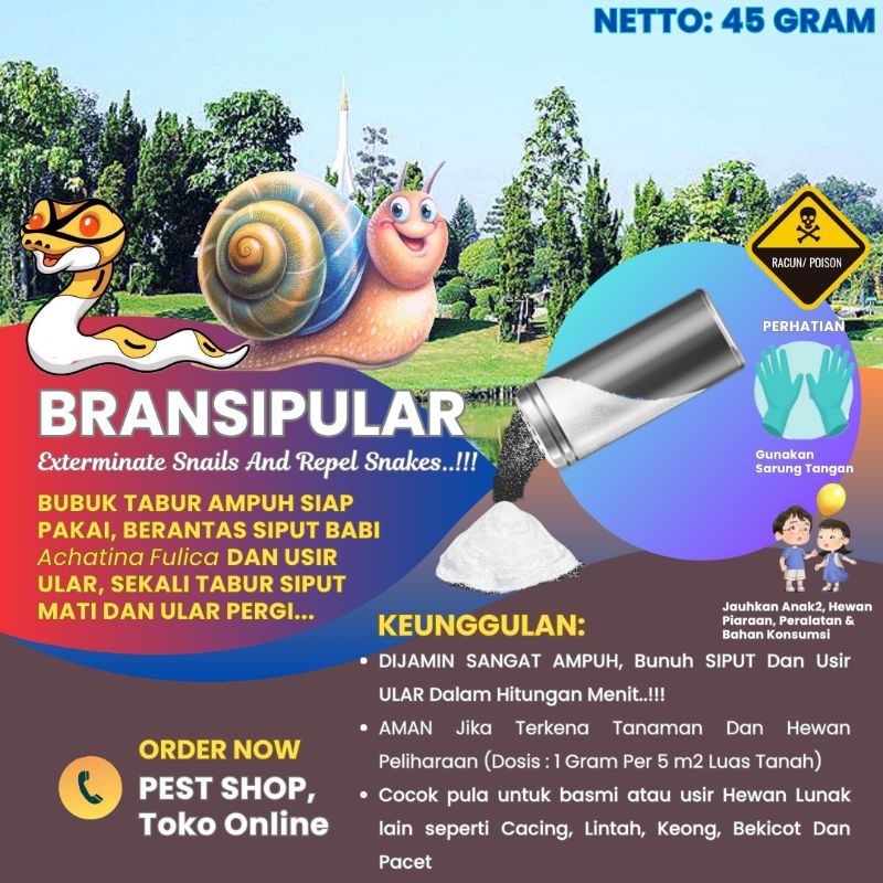 BRANSIPULAR Racun Tabur 45 Gram, BeRANtas SIPut dan Usir uLAR, SIPUT MATI dan ULAR PERGI, Bukan Pera