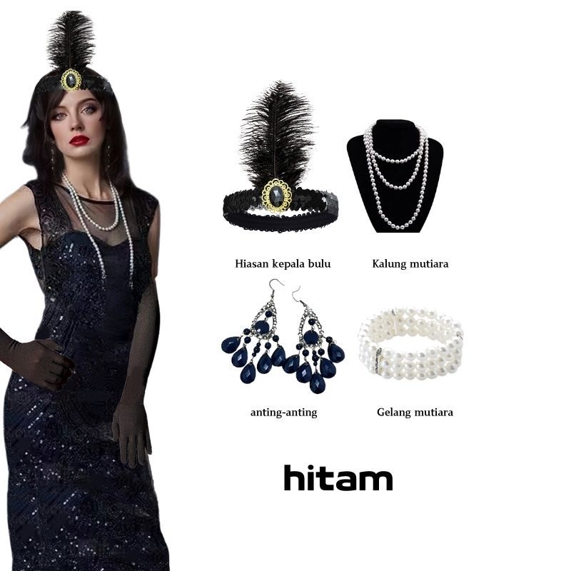 INDH HIL-0005 Ikat Kepala Bulu, Hiasan Kepala Gatsby Bando bulu hiasan kepala Hiasan kepala bulu