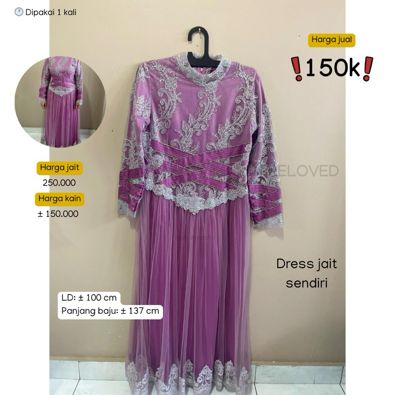 [PRELOVED] Dress Brukat Ungu (Jait Sendiri)