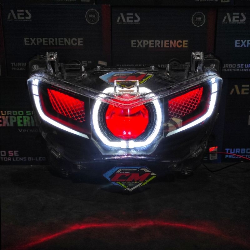 HEADLAMP SET LAMPU DEPAN SET CUSTOM BILED AES EXPERIENCE LAZY EYES YAMAHA NMAX NEW