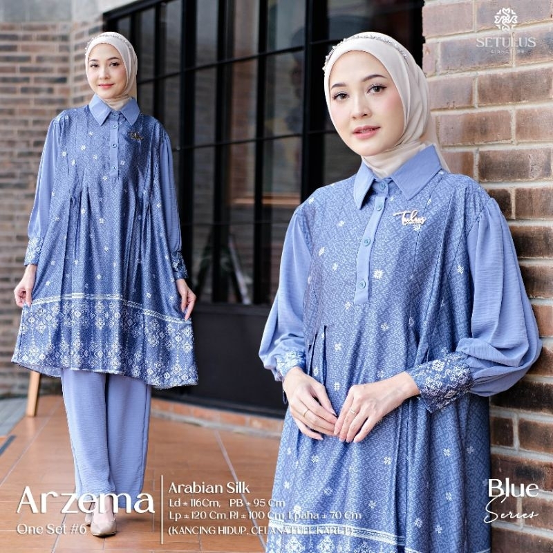 Arzema Baju Setelan Celana Ld116 Bahan Slik Motif Print Cantik Kondangan Kekinian