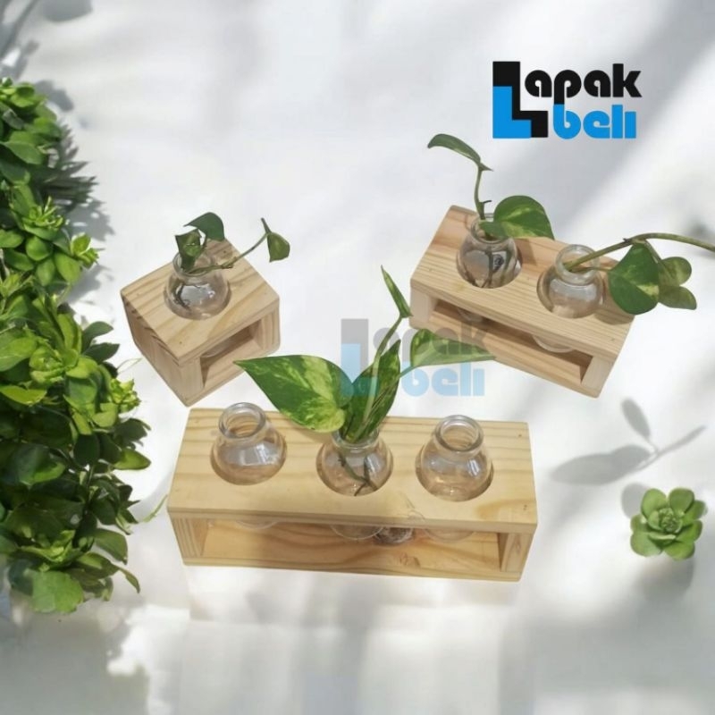 VAS BUNGA BOTOL POT BOTOL ESTETIK | PLANTER TANAMAN | STANDING POT KAYU / VAS BUNGA KACA