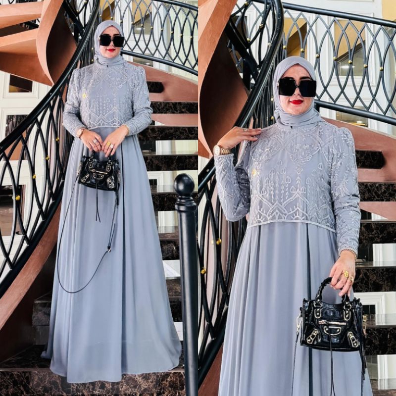 Adha dress set scraf - Gamis tile mix ceruty