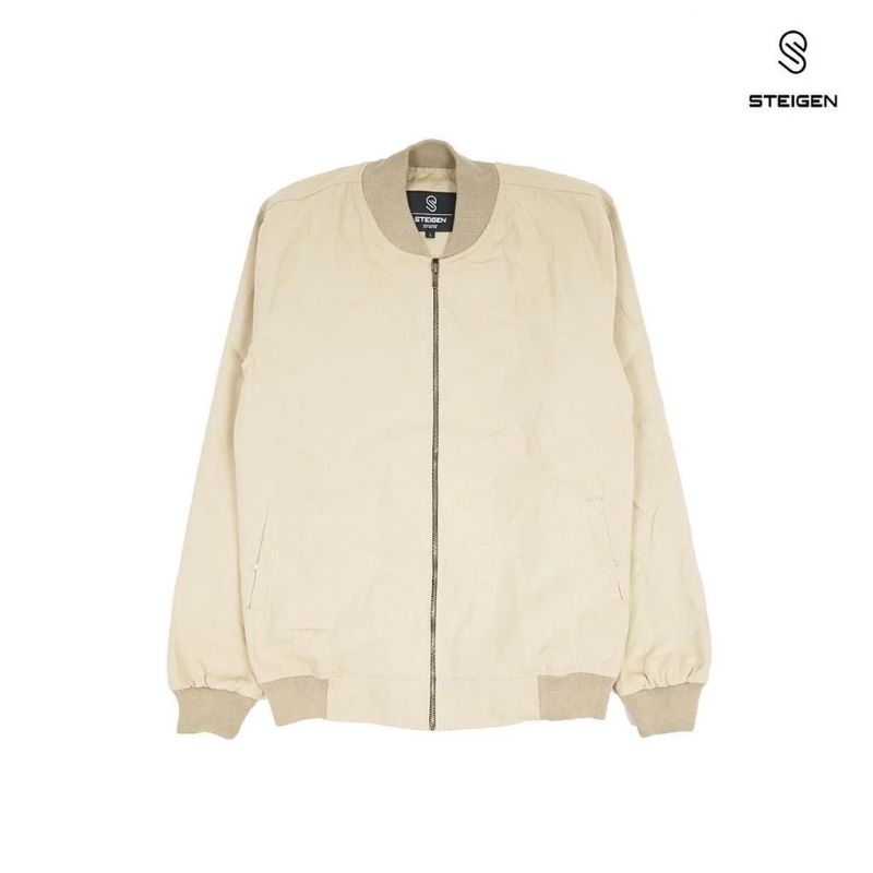 Bomber Jacket Pria Kanvas Casual Polos Basic Terlaris Cream - Jacket Bomber Original Steigen Premium