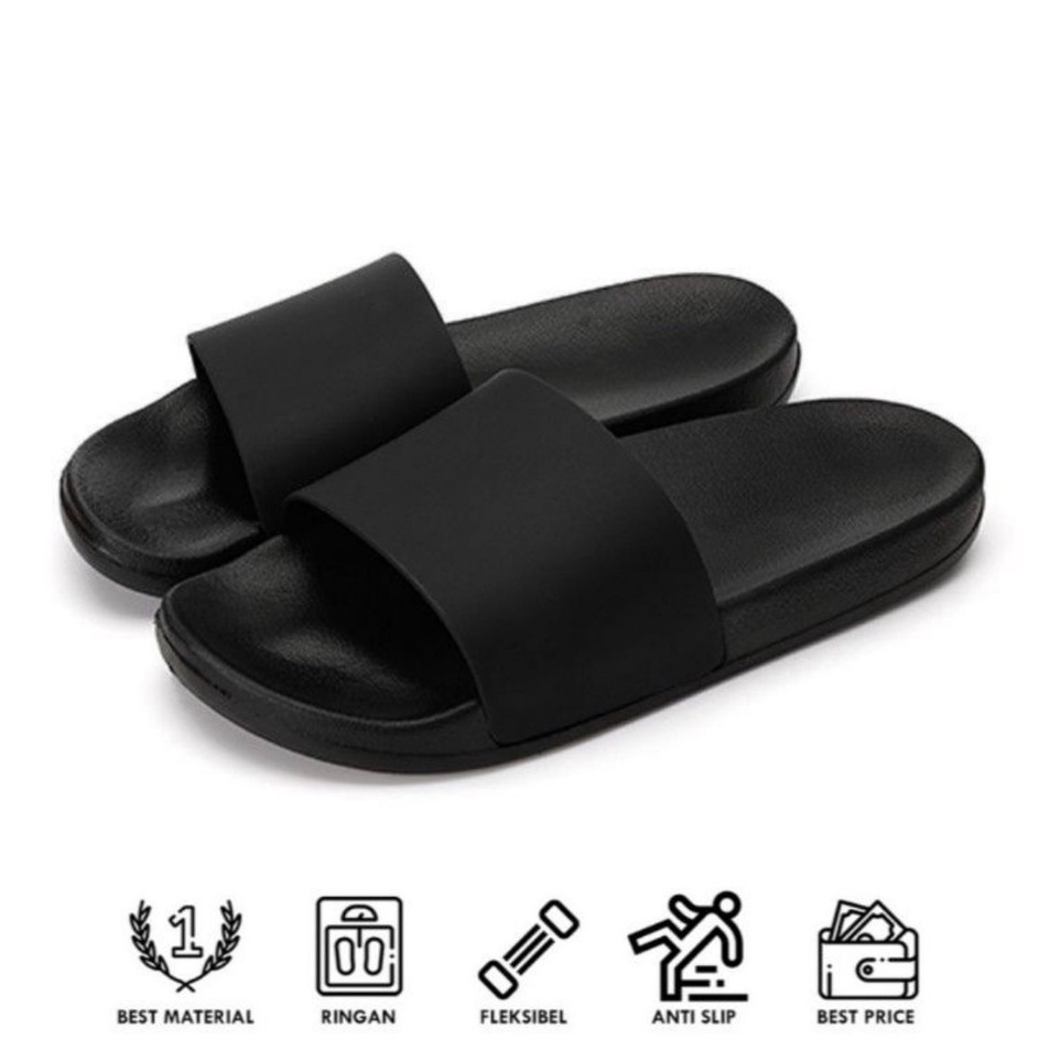 2PCS 1KG SANDAL KARET PRIA HITAM FULL PUTIH SLIPPERS POLOS SANDAL SLOP PRIA