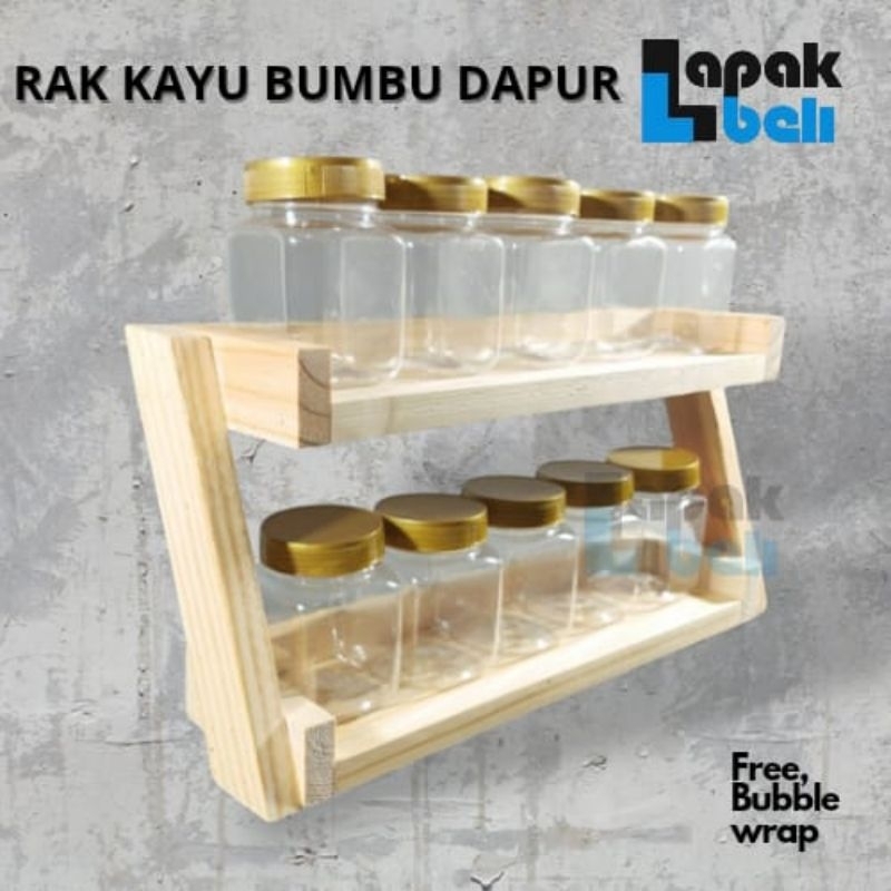RAK BUMBU KAYU DAPUR 2 TINGKAT / RAK DAPUR 10 TOPLES / TEMPAT BUMBU DAPUR SERBAGUNA