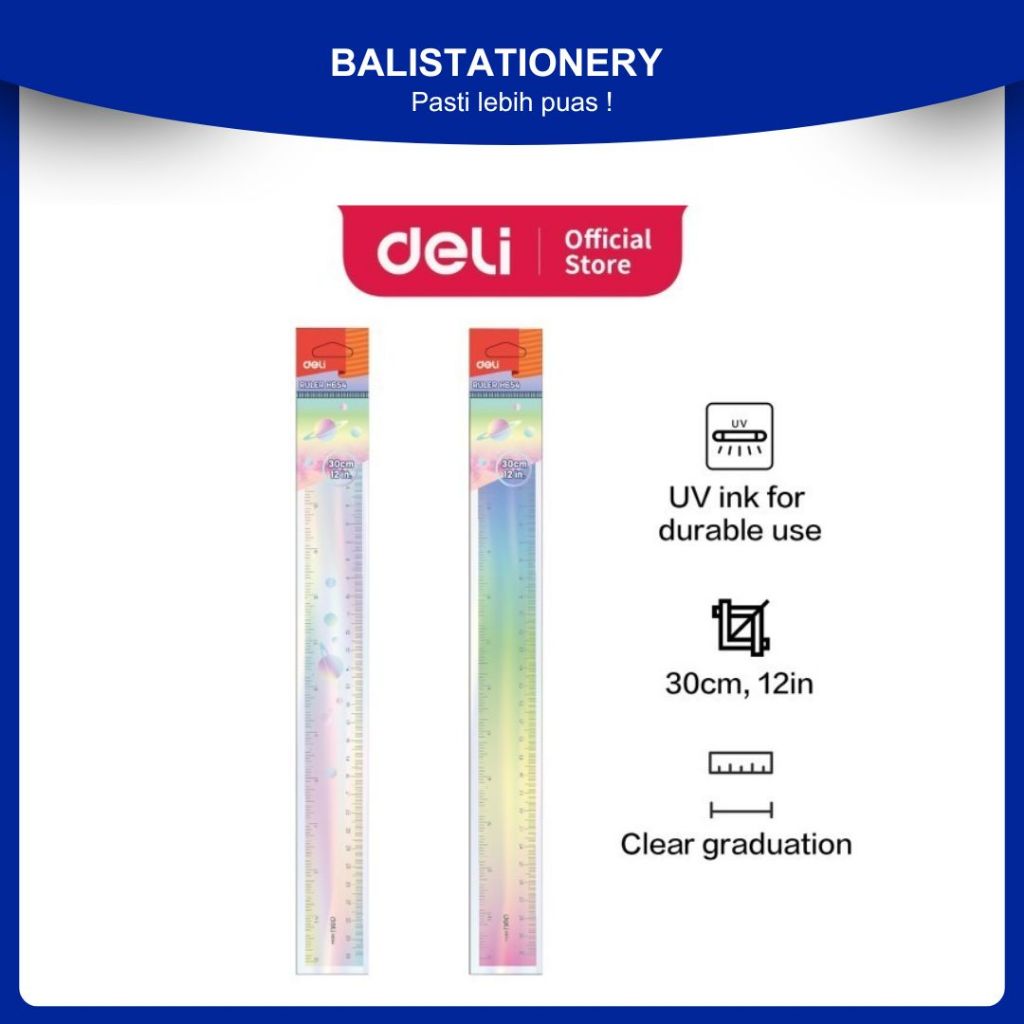 

Penggaris Plastik Deli EH654 30 cm / 12 Inch Tahan Lama dengan Tinta UV