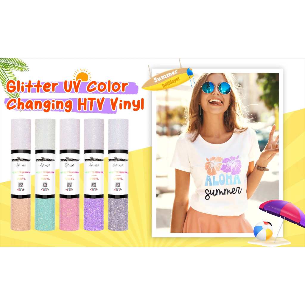 

Decoreating | HTV Glitter UV Color Changing Iron On Vinyl by Teckwrap