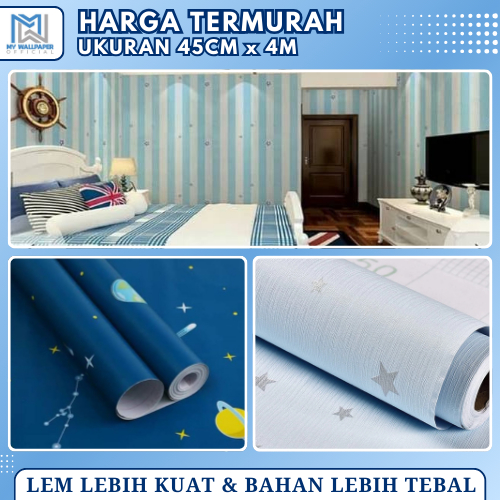 Wallpaper Salur Biru Bintang Wallpaper Kamar Tidur Anak Laki Laki Wallpaper Garis Biru Minimalis