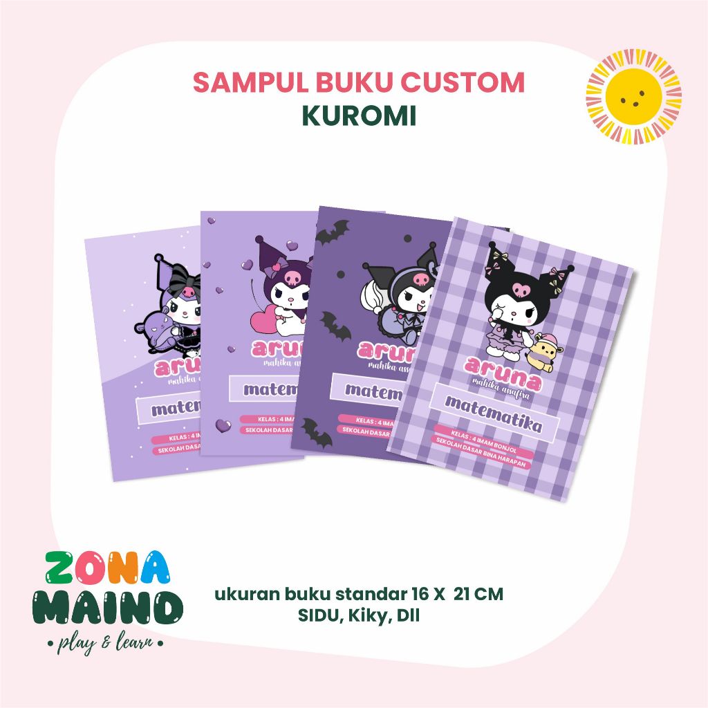 

SAMPUL BUKU CUSTOM KUROMI UKURAN STANDART BUKU SIDU, KIKY, DLL