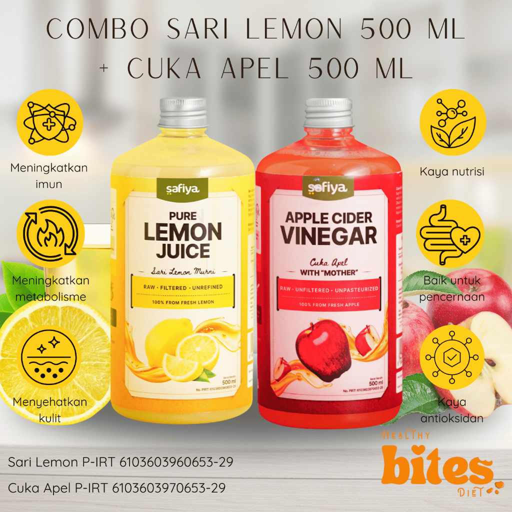 

Cuka Apel 500mL + Sari Lemon 500mL - Safiya Bundle 2in1 | Murni Fresh 100% Asli Premium - Detox Diet