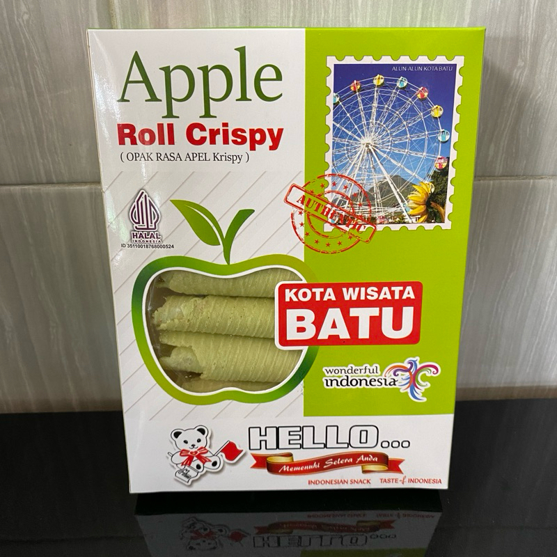 

opak rasa apel apple roll crispy merk Hello asli Batu camilan khas malang enak renyah 90gr