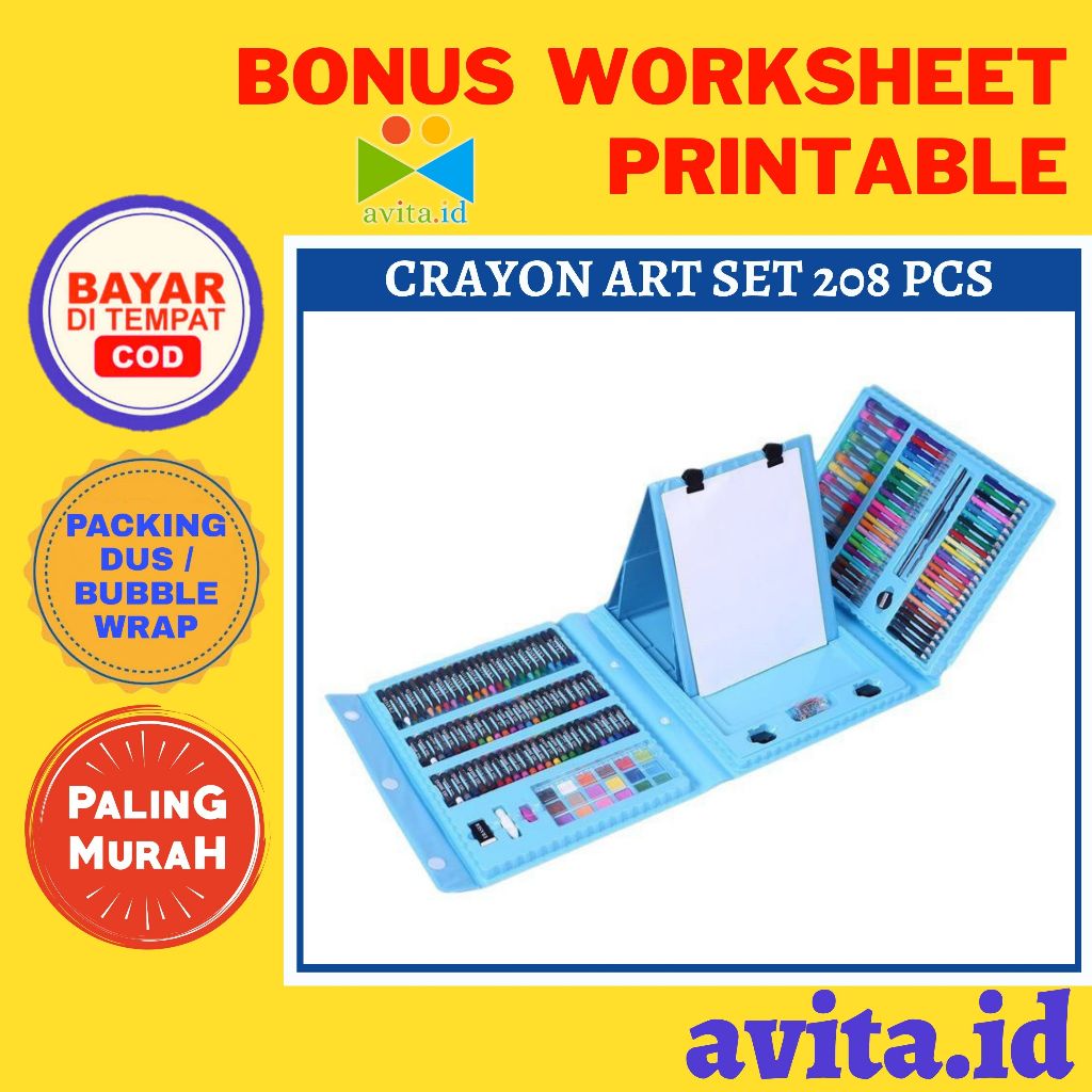 

avita.id Crayon Art Set 208pcs Biru Crayon Pensil Warna Pensil kuas cat krayon pastel minyak pena cat air pensil warna-warni alat tulis anak / Crayon Pensil Warna Art Set Pensil Warna
