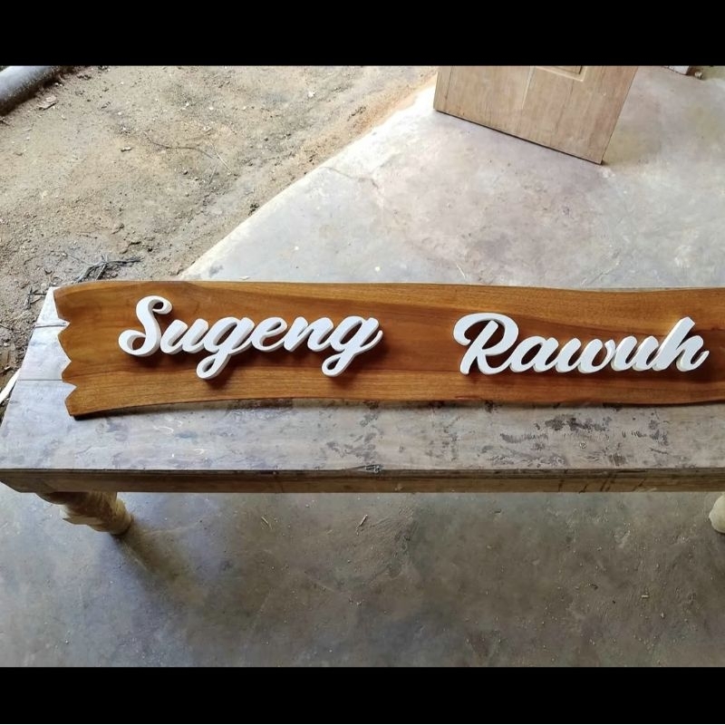 Papan tulisan Sugeng Rawuh papan nama kayu jati