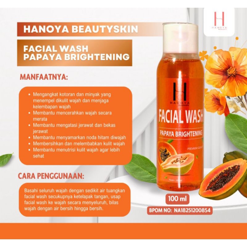 [KEMASAN BARU ] HANOYA WFacial Wash PapayaBrightening BPOM |Sabun Papaya Cair