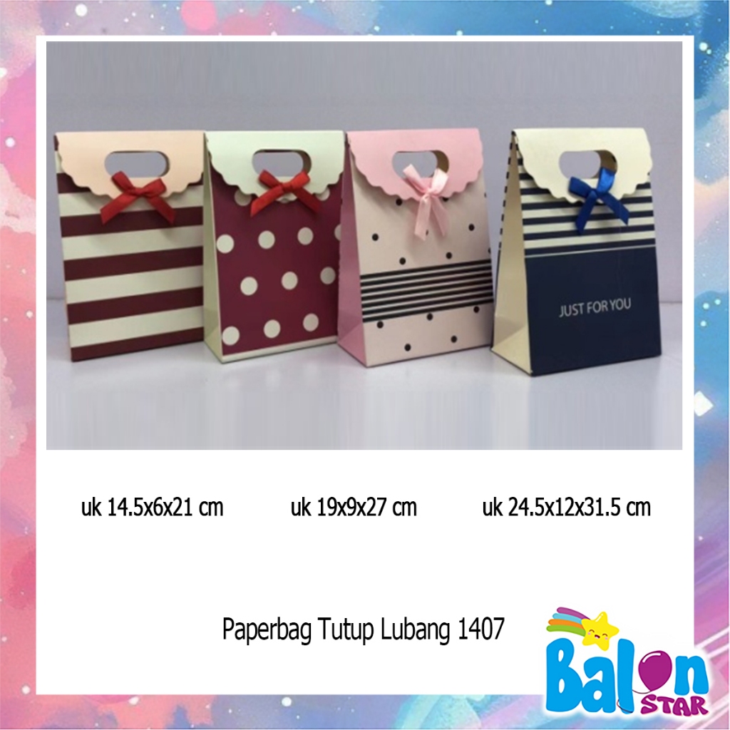 

(1Pcs) Paperbag Buka tutup Lubang UK XXL (28x15x37cm) Tebal, paperbag pita, paperbag ultah