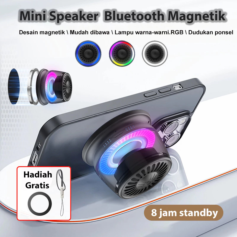 POM Speaker Magnetic Bulat Bluetooth Magnetic Super Bass Mini Kecil Magnet Portable RGB Tempel HP