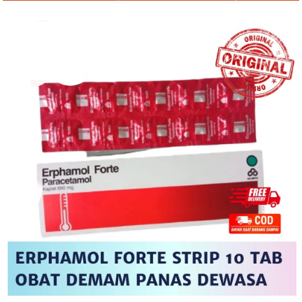 ERPHAMOL FORTE Strip 10 Tablet -// ED JUL  25 // Paracetamol 650 MG - Obat Demam Panas Sakit Kepala 