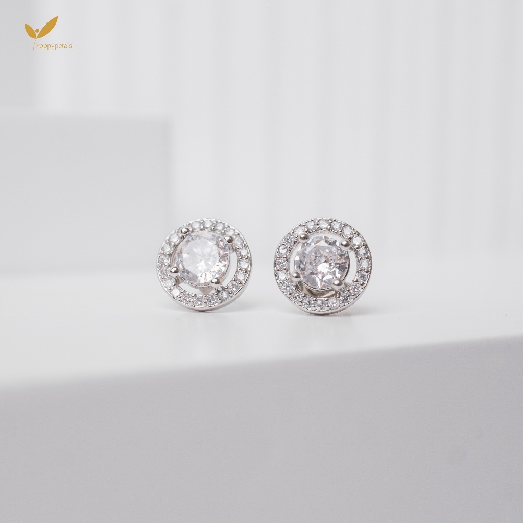 Poppypetals Jesson Earrings - Anting Tusuk Kristal Bulat Kecil Lapis Emas Anti Karat