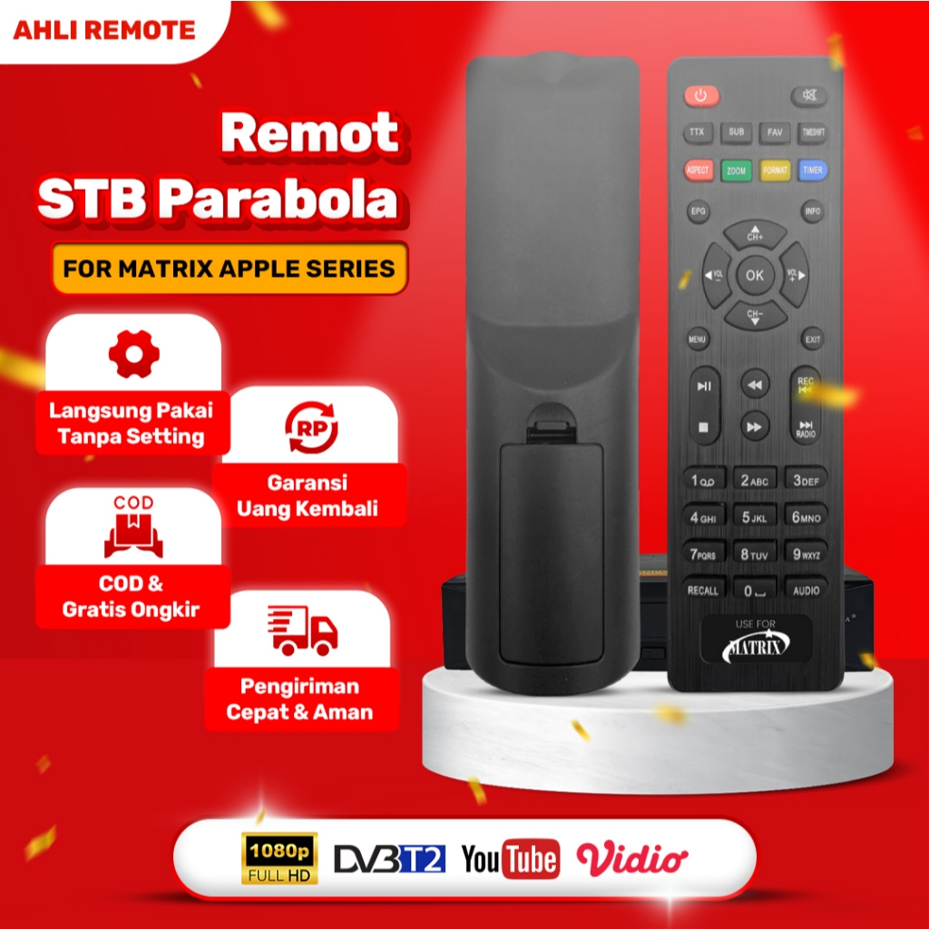 Remote STB Matrix Apple Merah DVB T2 / Remot Receiver Matrix Apple HD
