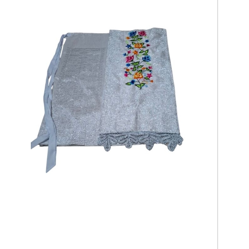 Songket Silungkang putih silver sulam