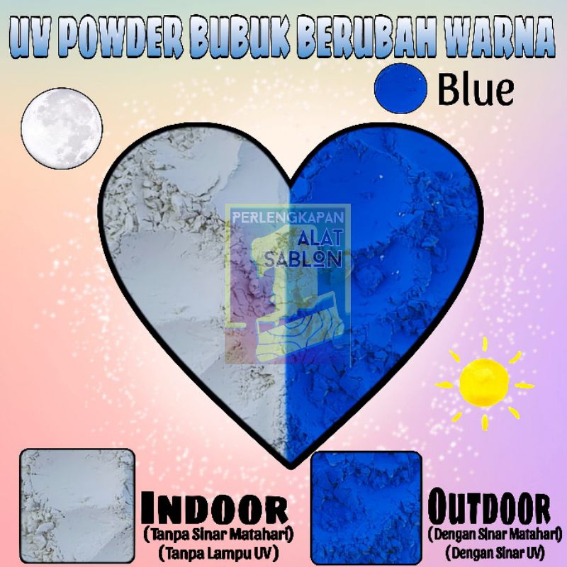 

PIGMEN BUBUK CAHAYA UV SINAR MATAHARI PHOTOCHROMIC BLUE BIRU 2GR
