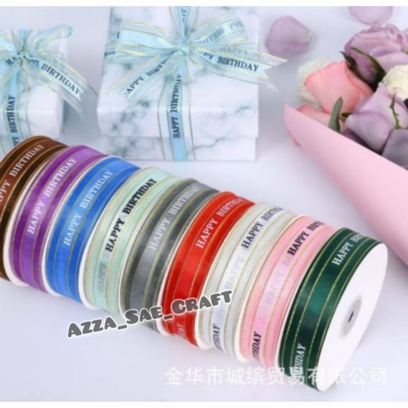 

Per Yard (90cm) Pita Satin Organdi Motif Happy Birthday Pita Kado Hampers Pita Buket 2,5 Cm Pita Kado Organza Pita Organdi Happy Birthday