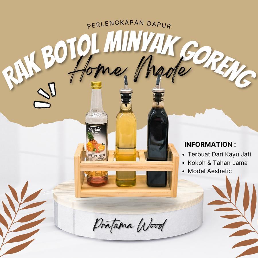 Rak Botol Minyak Goreng Kayu 3 Sekat Rak Botol Kayu Serbaguna