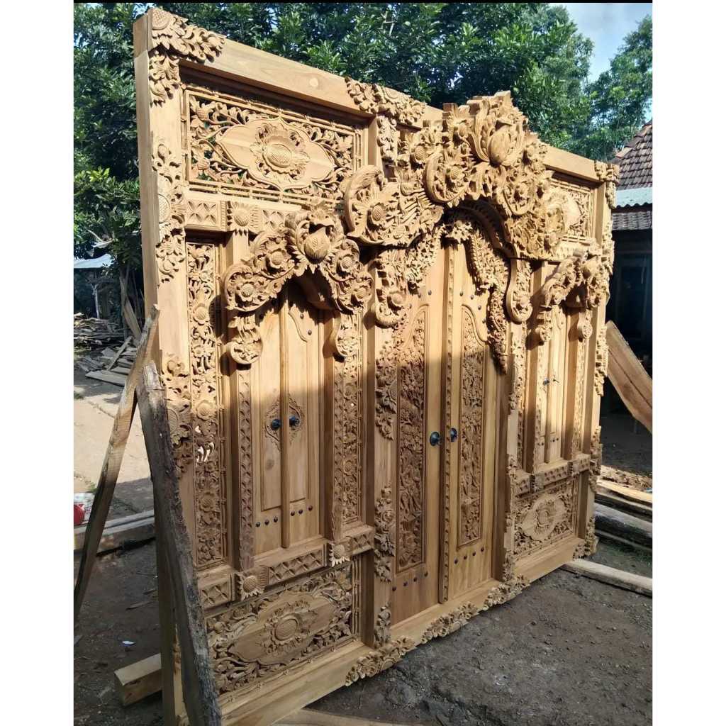 Pintu Gebyok Polos | Pintu Gebyok Jati Asli | Gebyok Bali 2 Jendela kanan dan kiri
