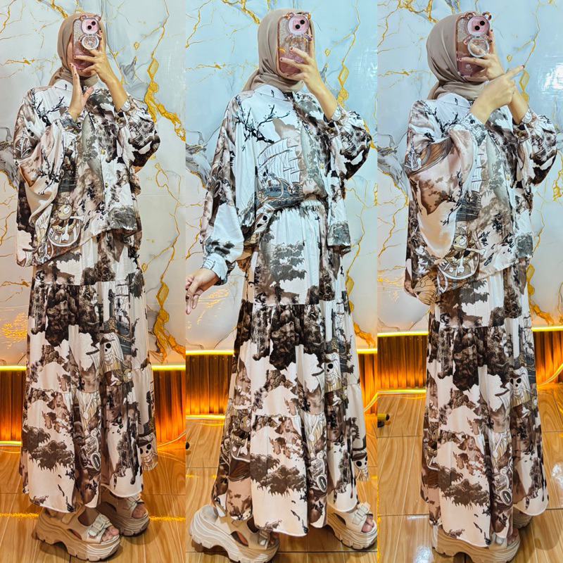One Set Rok Tara Bettwing 2in1 Rayon Twill Viscose Premium/Set Rok Jumbo LD120cm Kameja Bettwing