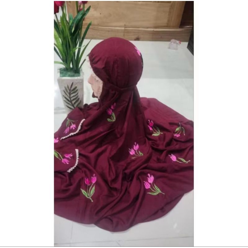 MUKENA TERUSAN RAYON DEWASA & ANAK MOTIF TULIP (MUKENA COUPLE IBU DAN ANAK)