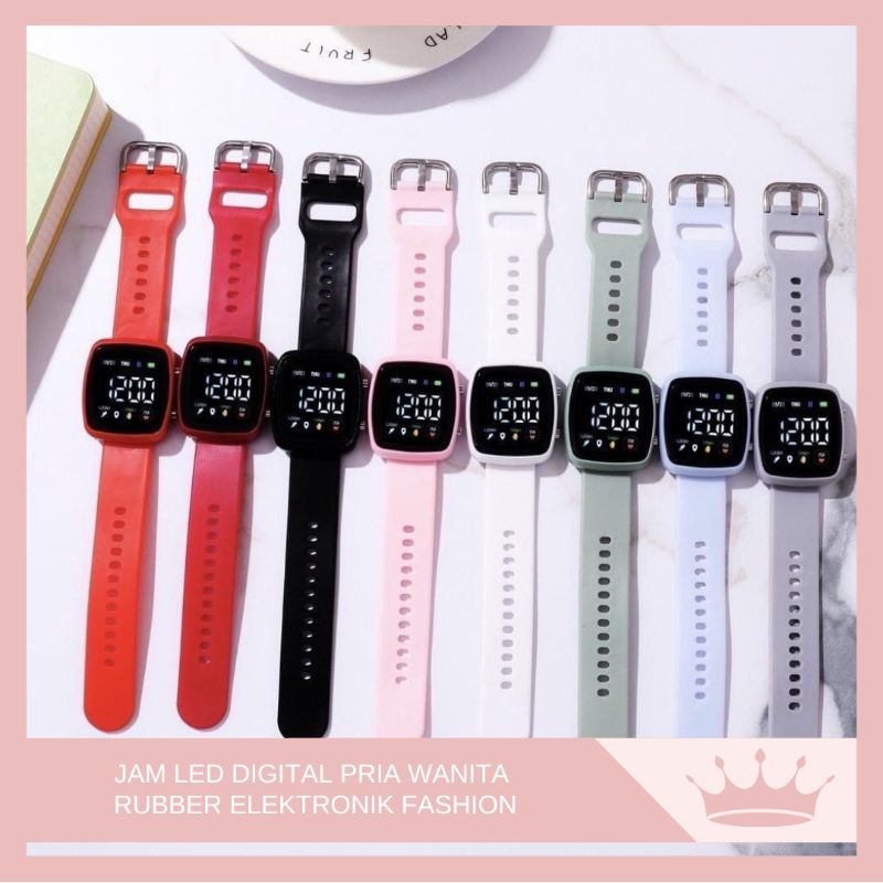 Jam Tangan LED Digital Pria Wanita Rubber / Jam Tangan Couple Remaja Dan Anak Layar Kotak