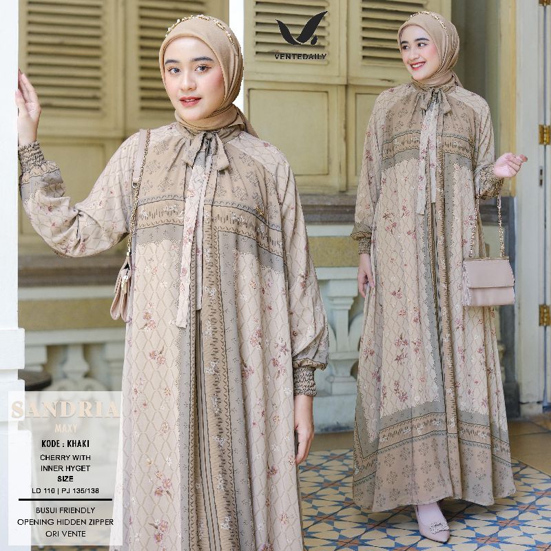 [ NEW ] GAMIS DRESS SANDRIA BY VENTE // WANITA FASHION MUSLIM KEKINIAN // GABBY MAXY BY TIRAMISU