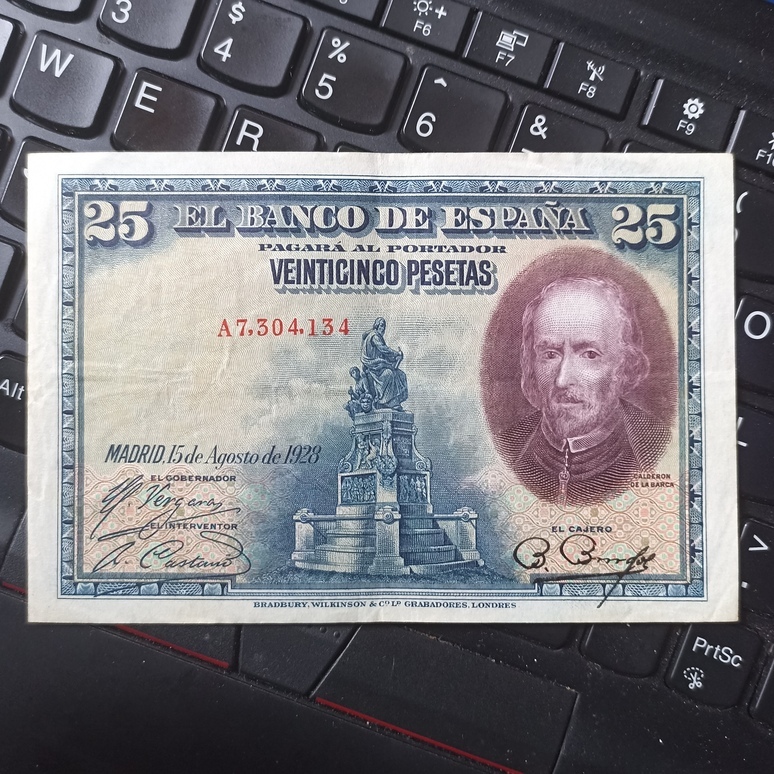 Uang Kuno Asing Spanyol 25 Veinticinco Pesetas - Calderon De La Barca Tahun 1928