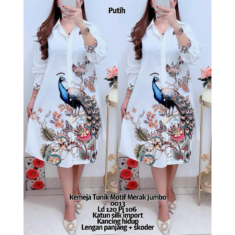 0013  KEMEJA TUNIK MOTIF MERAK LD120 KATUN SILK WANITA