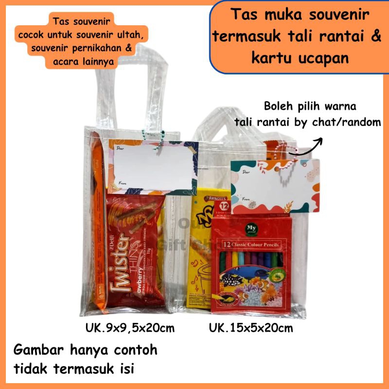 

Tas Mika Transparan Termasuk Kartu & Tali Rantai / Tas Kado / Souvenir Ultah / Tas Souvenir Pernikahan / Tas Souvenir Ulang Tahun / Goodie Bag