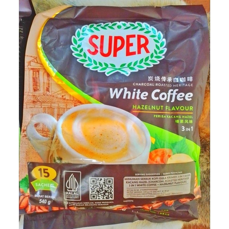 

SUPER WHITE COFFEE HAZELNUT FLAVOR 3 IN 1 540GRAM MADE IN MALAYSIA SUPER HAZELNUT WHITE COFFEE