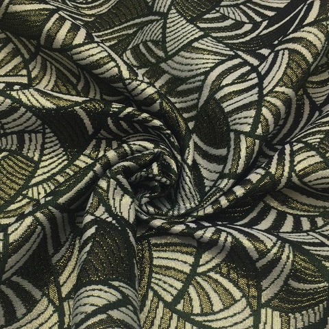 Kain Jacquard Lurex Motif Abstrak Hijau Putih (1M)