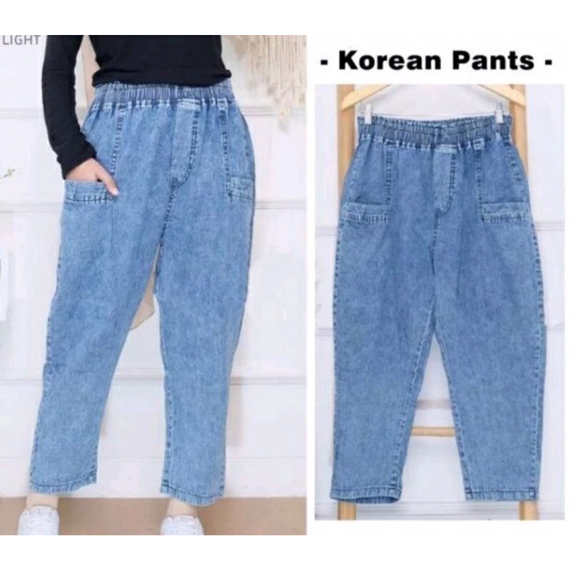 Celana Baggy Pants Jeans | Celana Baggy Boyfriend wanita Pinggang karet Terbaru Kekinian Murah