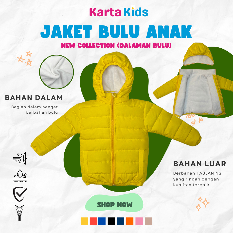 Jaket bulu Tebal Anak Laki-Laki/Perempuan Usia 1-12 Outdoor | Jaket anak hangat