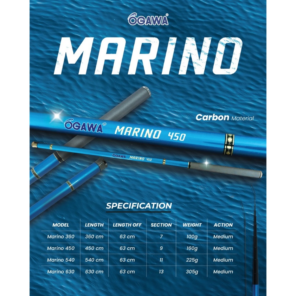 Joran Tegek Ogawa Marino Material Carbon Ruas Panjang ringan kuat