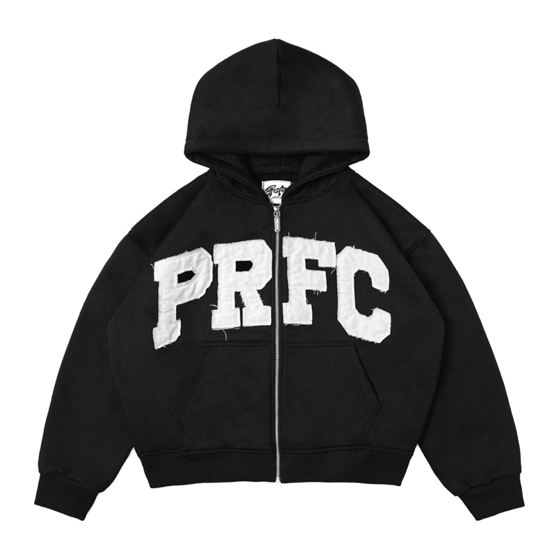 PREFACE Unfinished Zip Hoodie Black