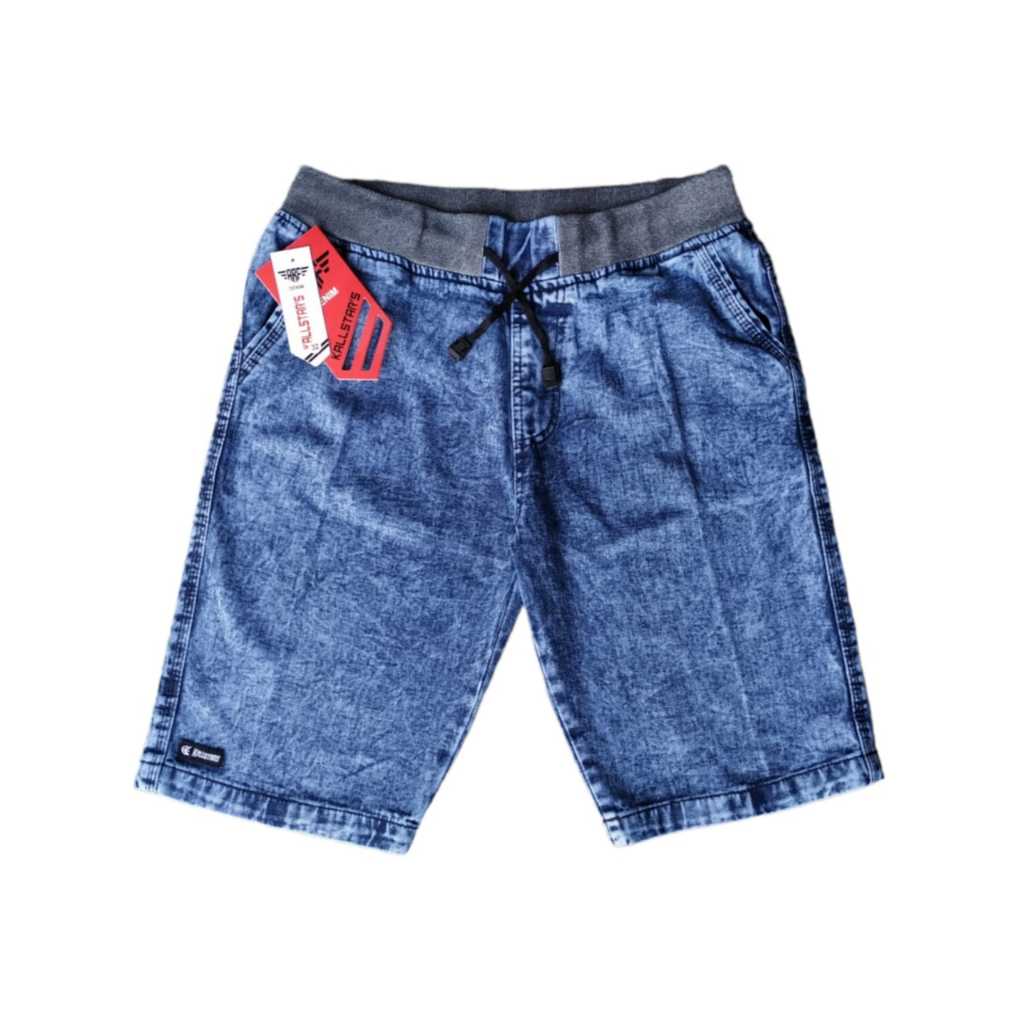Celana Jeans Pendek Pria Bahan Denim Rip Pinggang Karet Melar