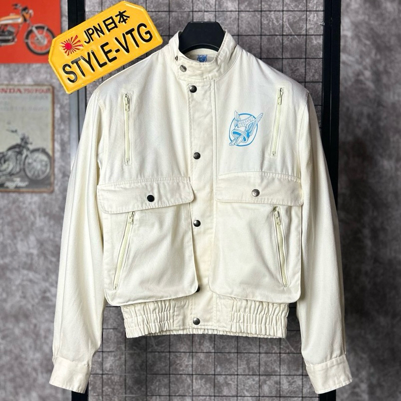 jaket bomber motor gauloi 90s vintage biker work jacket bkn yellow corn vr 46 nankai kiss racing tea