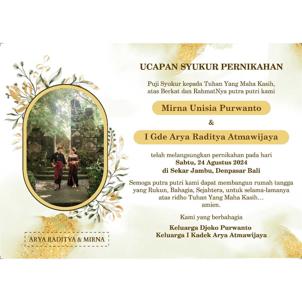 Kartu Tasyakuran Pernikahan Kartu Ucapan Pernikahan Undangan Tasyakuran Pernikahan Walimatul Ursy